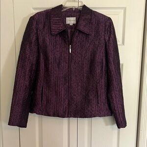 Erin London Women’s Size Medium Elegant Purple Blazer Zip Jacket w Pockets F1.